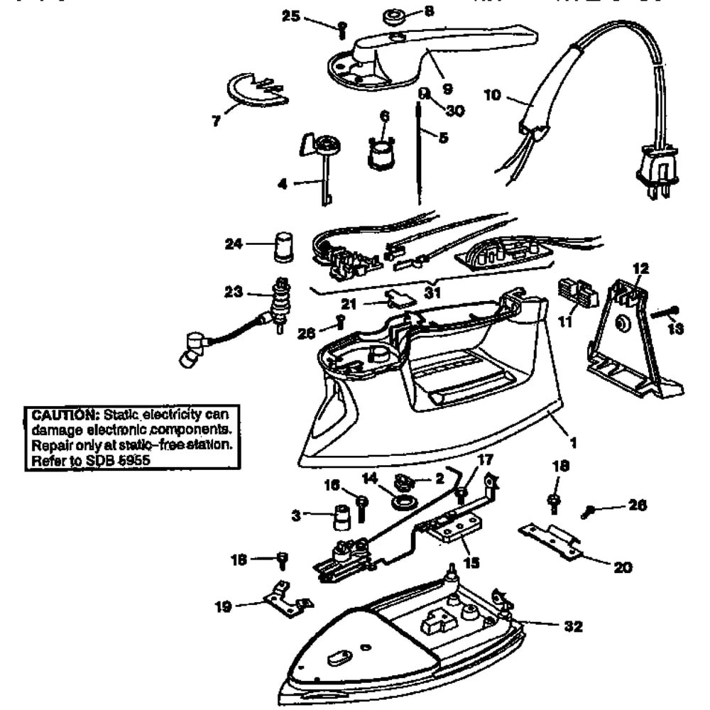 Replacement Parts Diagram and Parts List for F492BWH  Black and Decker Iron